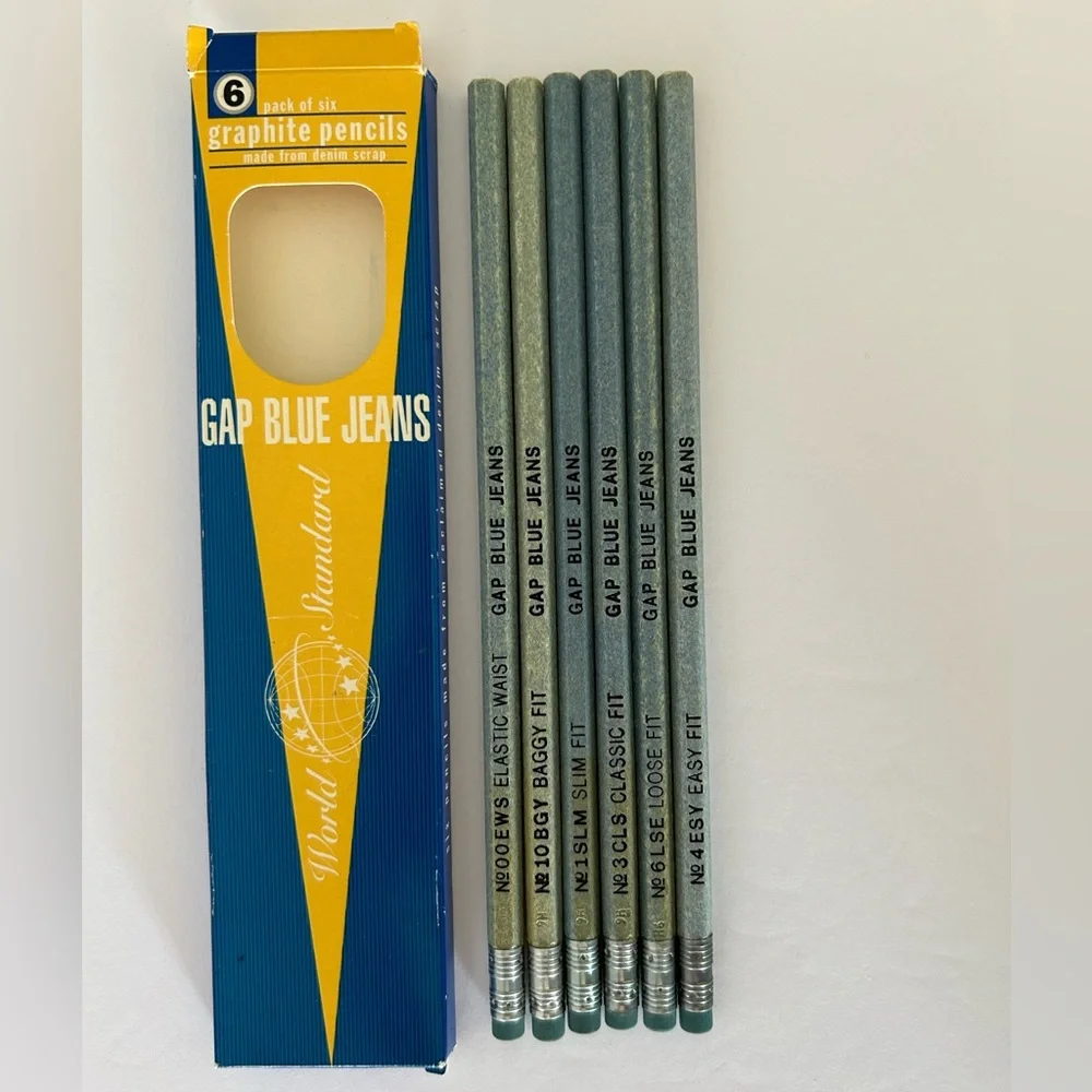 Vintage 90’s GAP Blue Jeans Denim Graphite 6 Pencil Set - Made from Denim Scrap